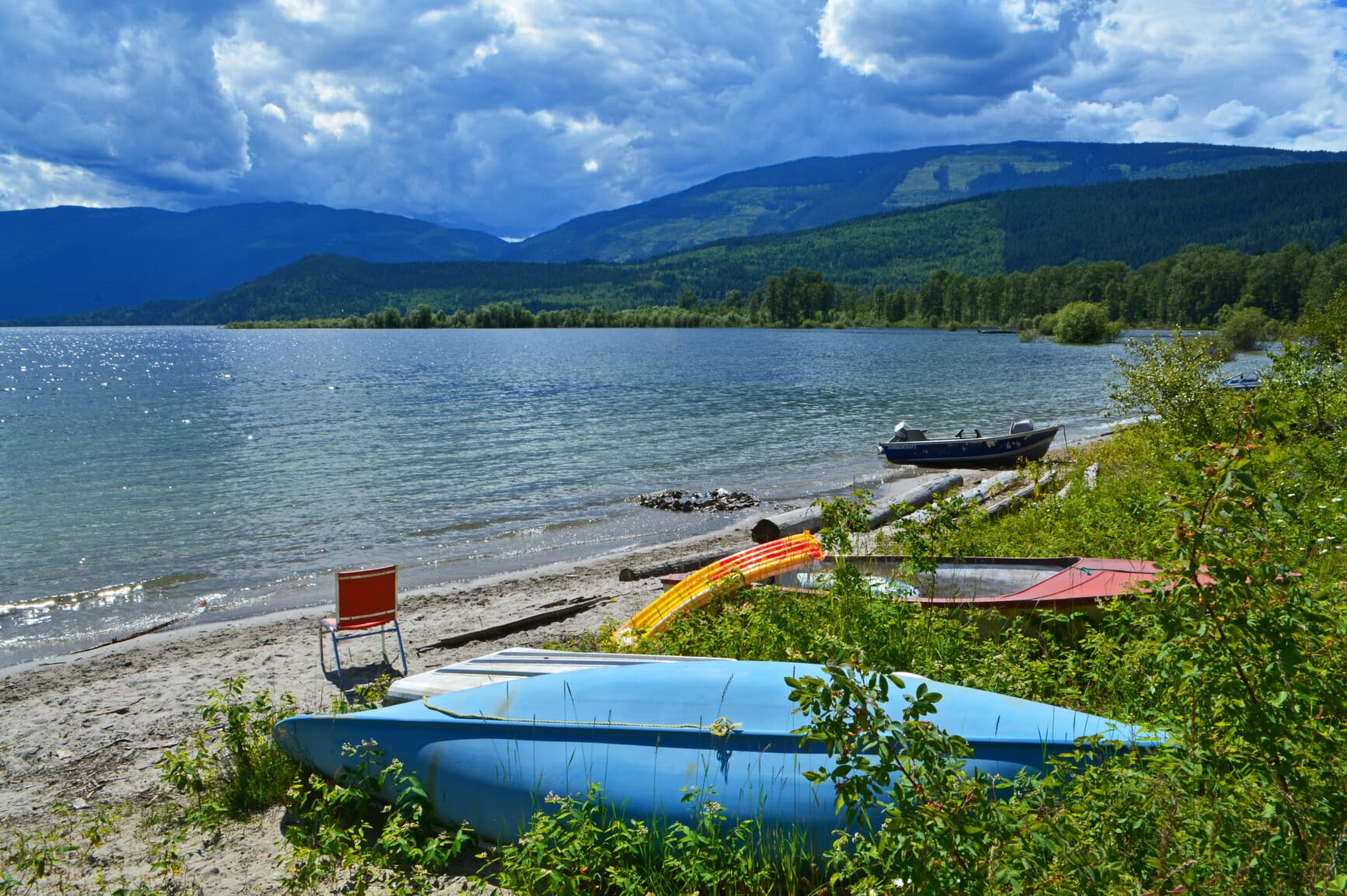 The beach at Shuswap Lake, Seymour Arm. Silver Beach Park.